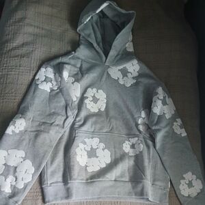 Gray Floral Graphic Crewneck Hoodie Sweatshirt